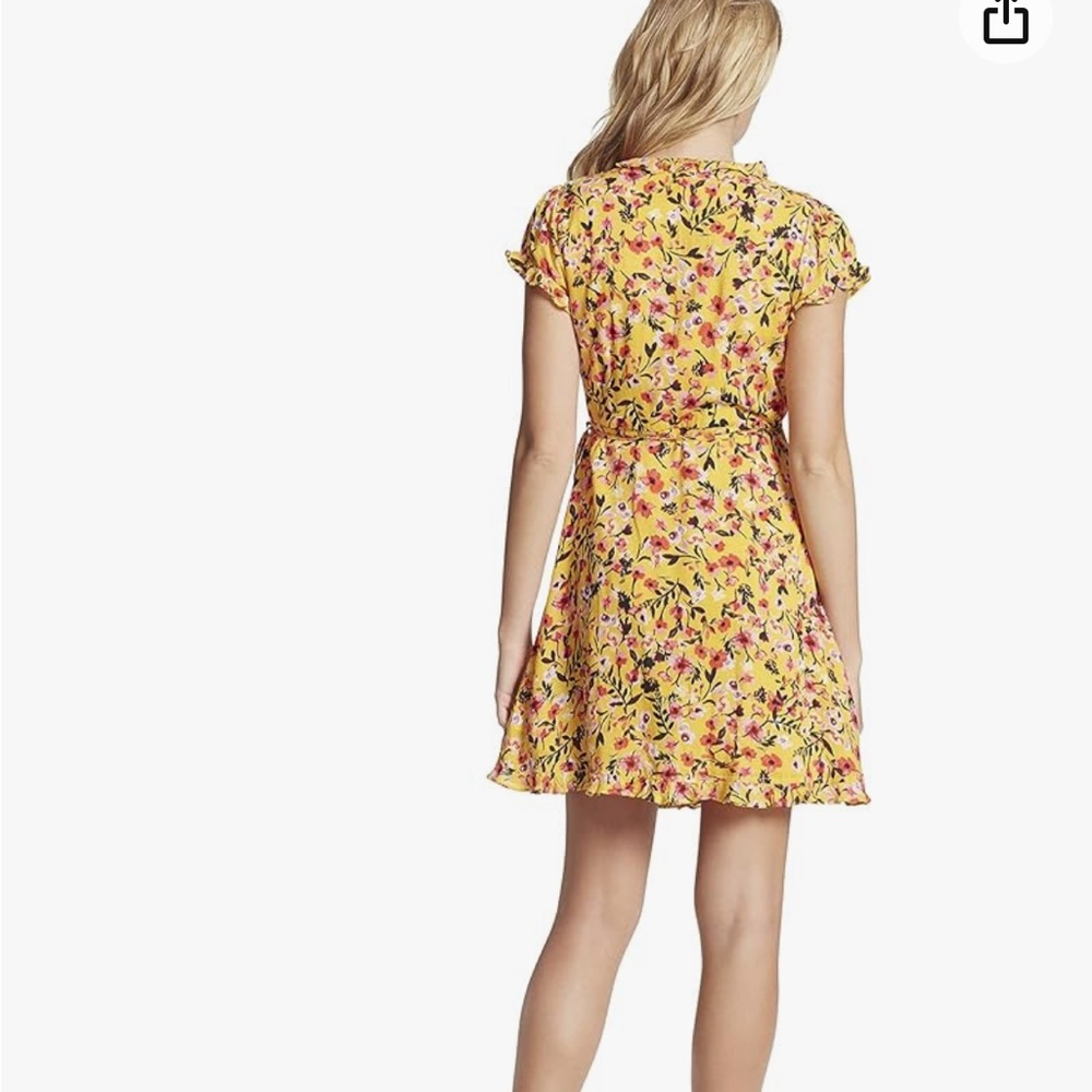 Jessica Simpson Women's Sade Ruffle Trim Wrap Dress, Golden Rod Acrylic Floral - Picture 3 of 4